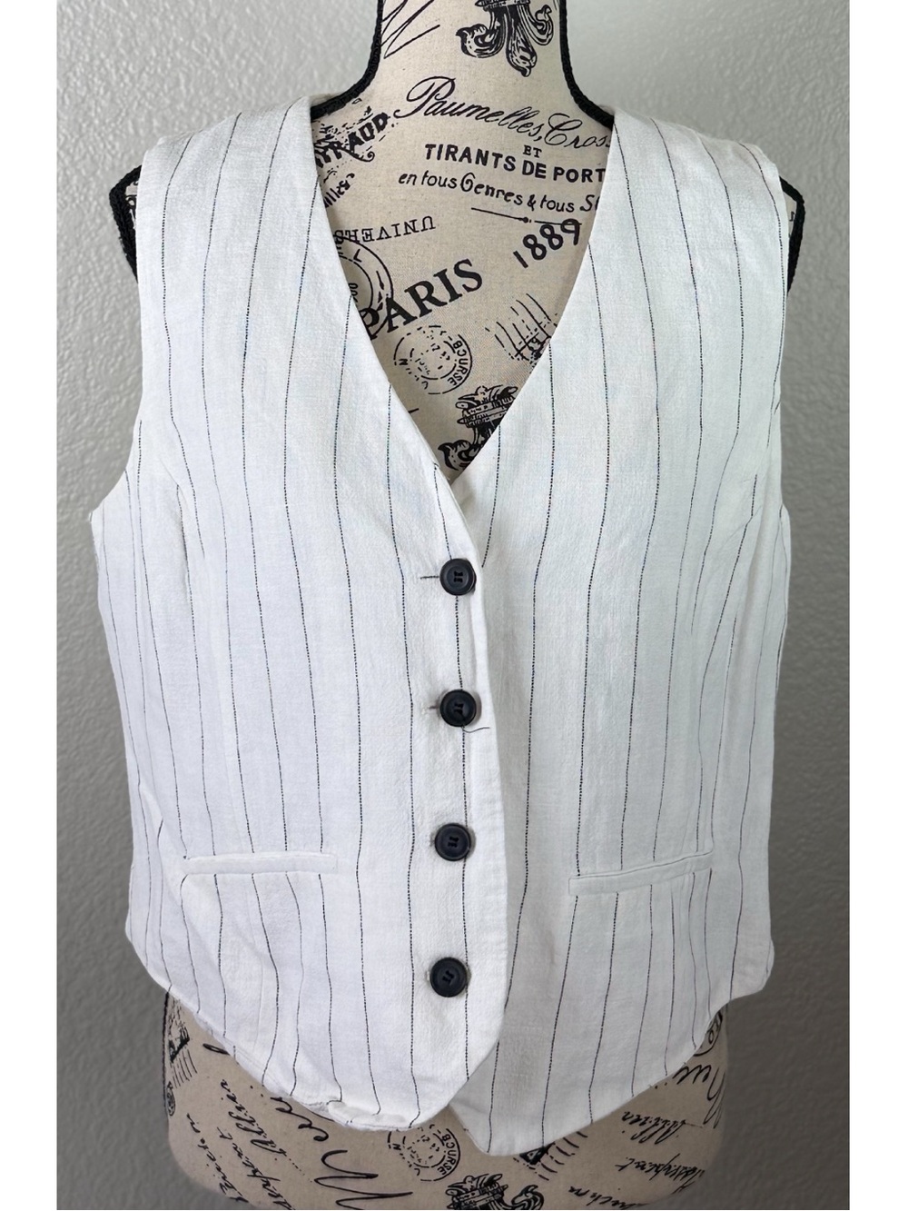 Rachel Zoe white Linen Blend Pinstripe Vest Tailored Professional Old Money - Picture 5 of 11